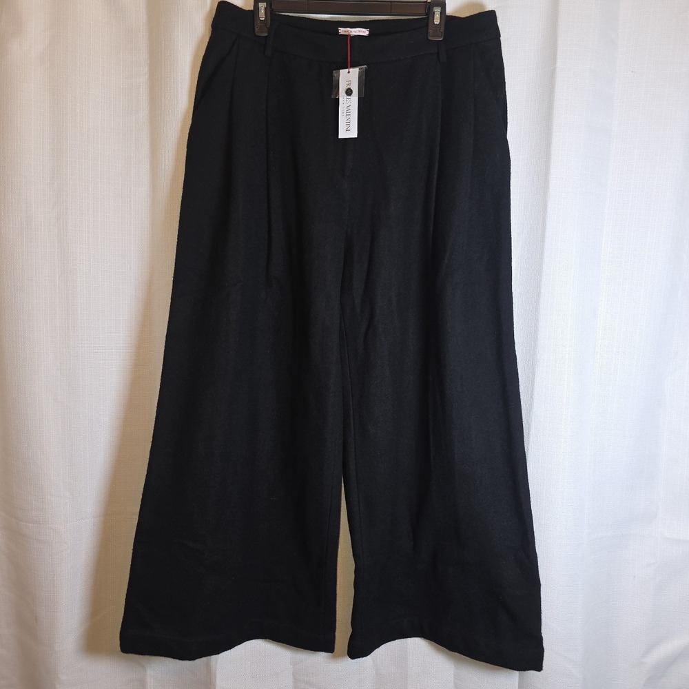 Frances Valentine Pants Women‎ 16 Black Bossy Wide Leg 100% Wool NEW